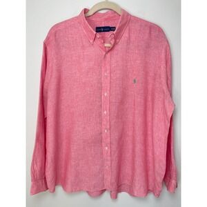 Ralph Lauren Mens 2XB Pink 100% Linen Button Down Shirt Long Sleeve Pony Logo
